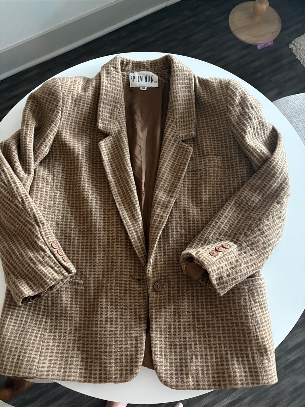 Oversized Vintage Spitalnick Tan Houndstooth Blazer